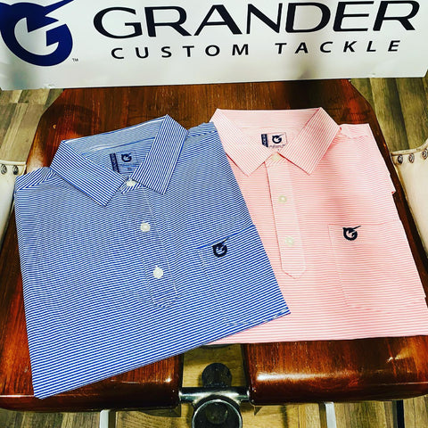 Performance Polo Shirts in Blue/White